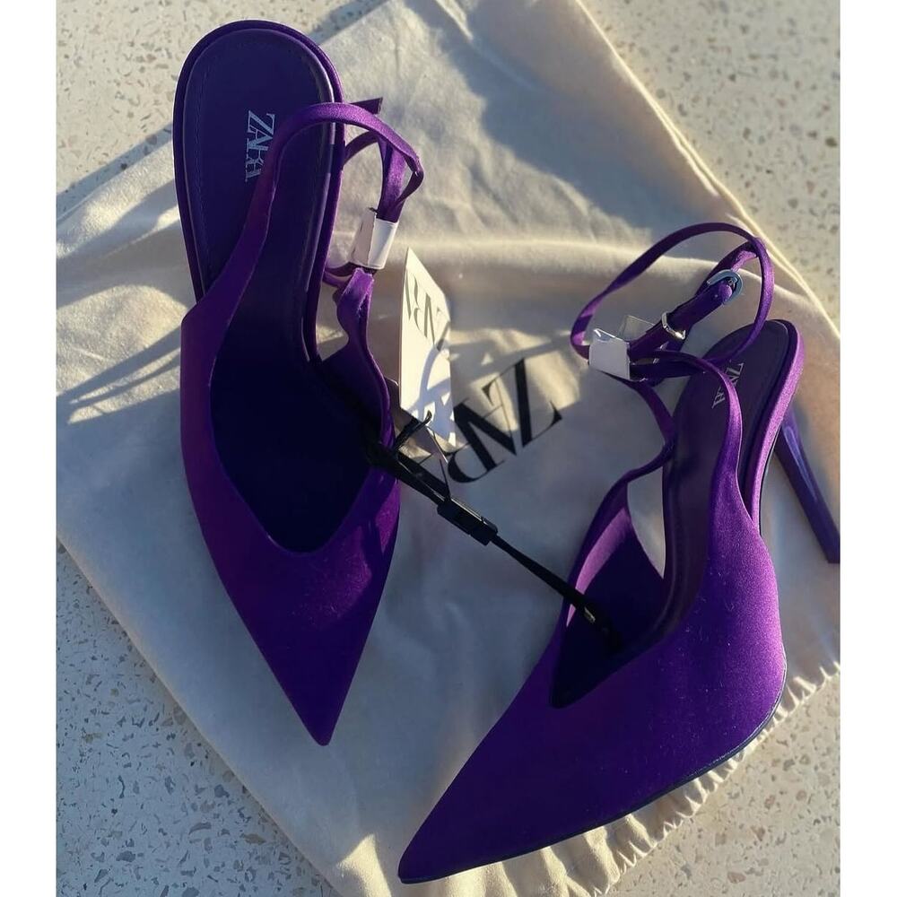 RARE!!! ZARA Strappy Satin Pointed Heels NWT 💜 - Picture 15 of 16